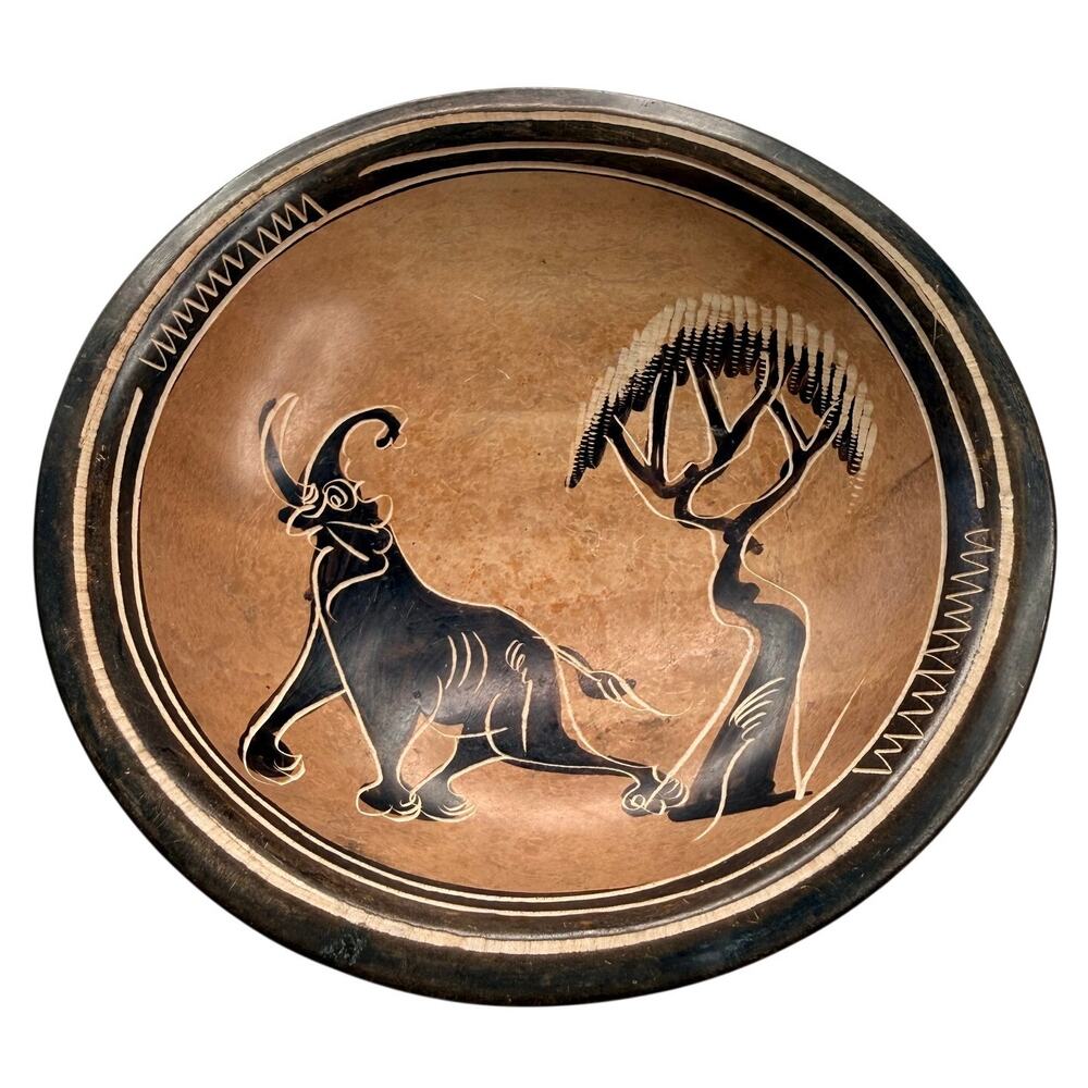 Vintage African Kisii Soapstone Bowl Hand Carved Antelope Acacia Safari Folk Art